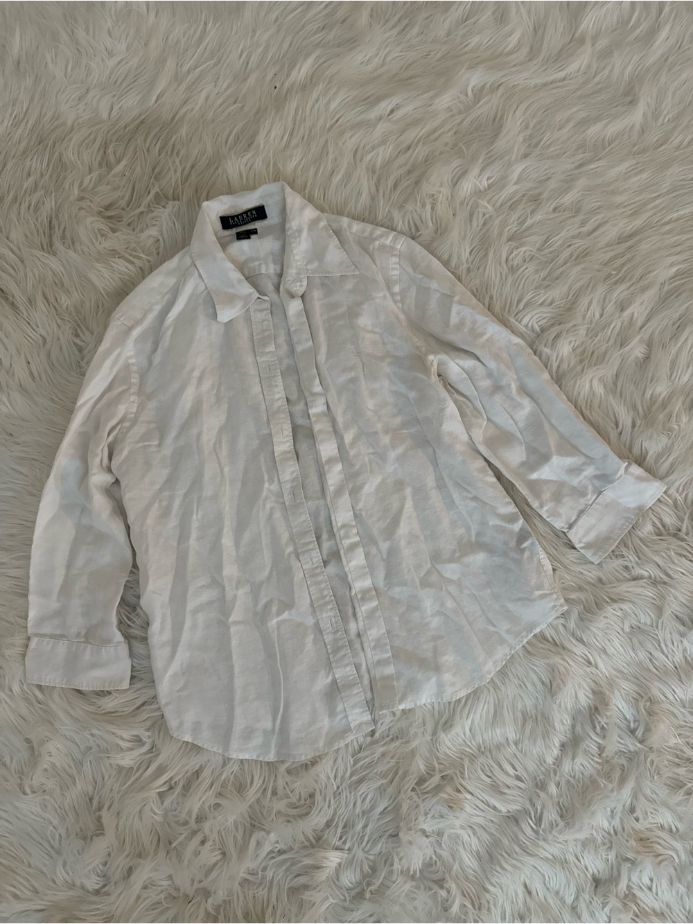 Ralph Lauren White Linen Button-Up Shirt